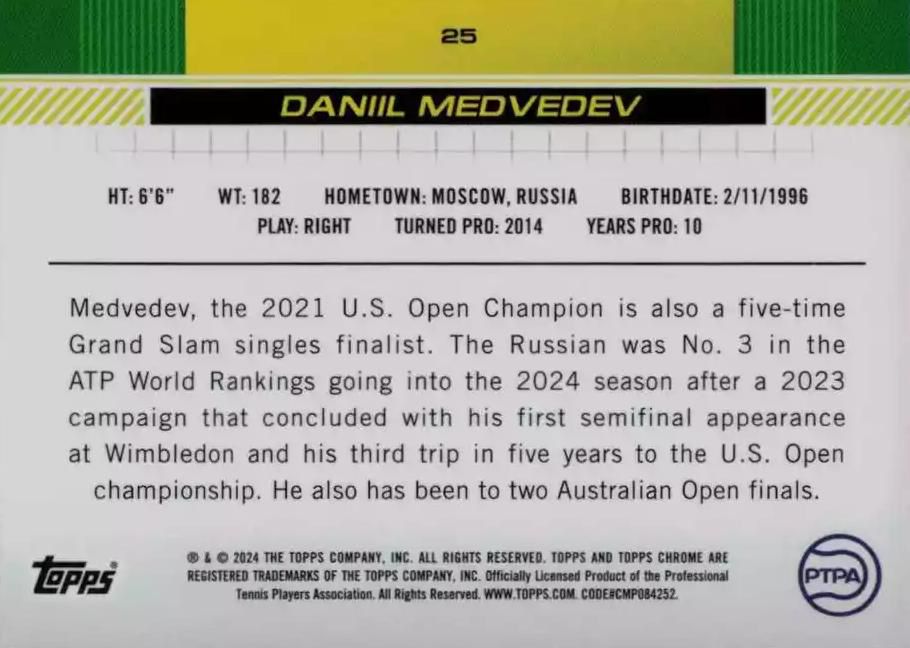 2024 Topps Chrome Tennis Daniil Medvedev RC #25