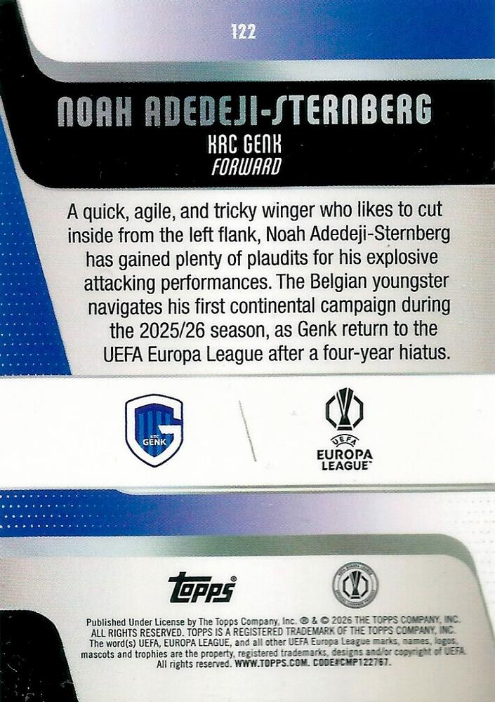 2025 Topps Flagship UCC Noah Adedeji-Sternberg #122 Genk