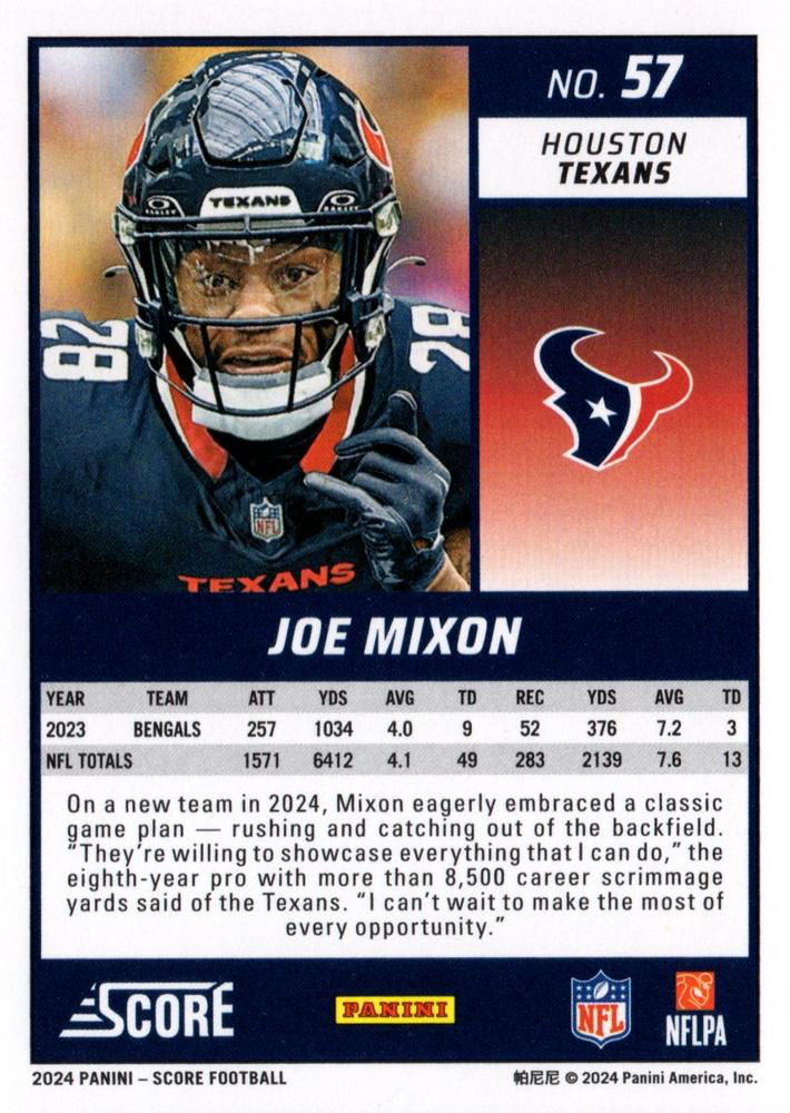 2024 Panini Score Football Joe Mixon Houston Texans #57
