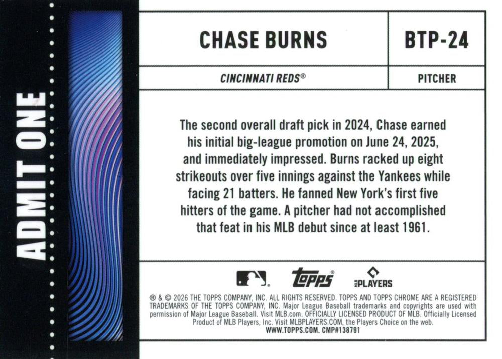 2026 Topps Chrome Big Ticket Players RC Chase Burns #BTP-24 Cincinnati Reds