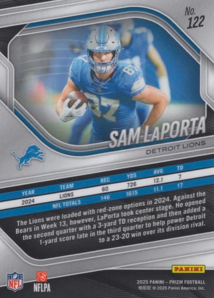 2025 Panini Prizm Sam LaPorta #122 Detroit Lions