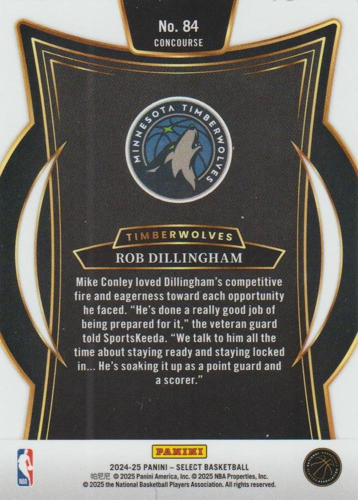 2024 Panini Select Rob Dillingham RC Blue #84 Minnesota Timberwolves
