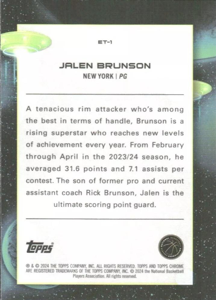 2023 Topps Chrome Cosmic Extraterrestrial Talent Jalen Brunson #ET-1 New York Knicks
