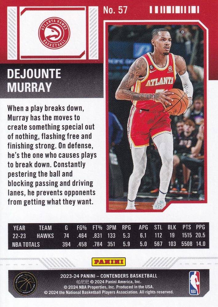 2023 Panini Contenders Dejounte Murray #57 Atlanta Hawks