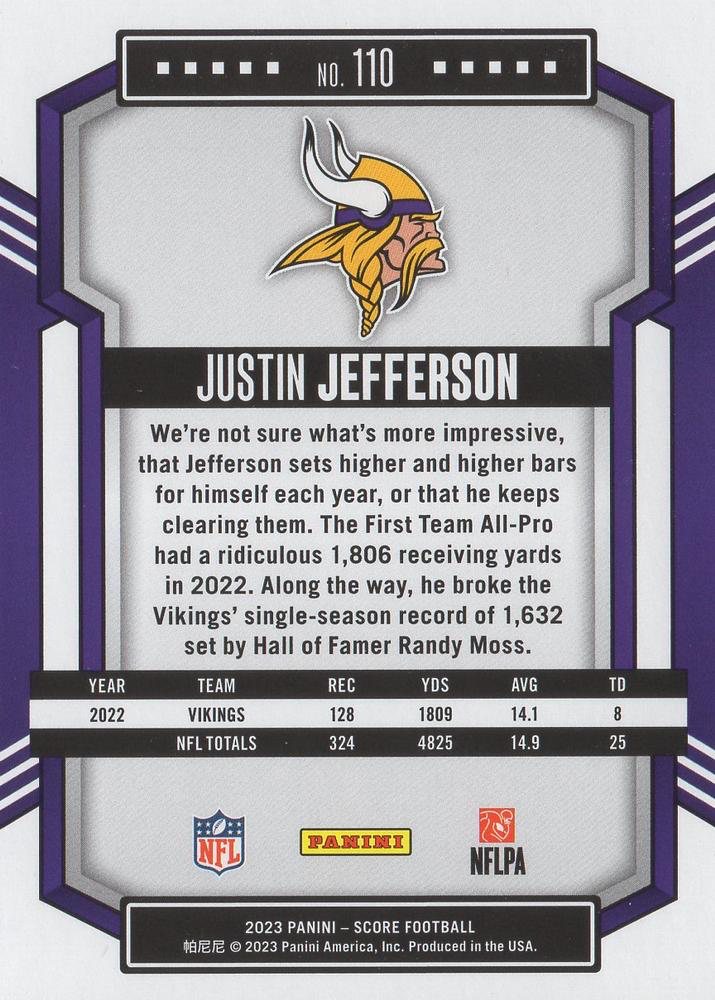 2023 Panini Score Football Justin Jefferson Minnesota Vikings #110