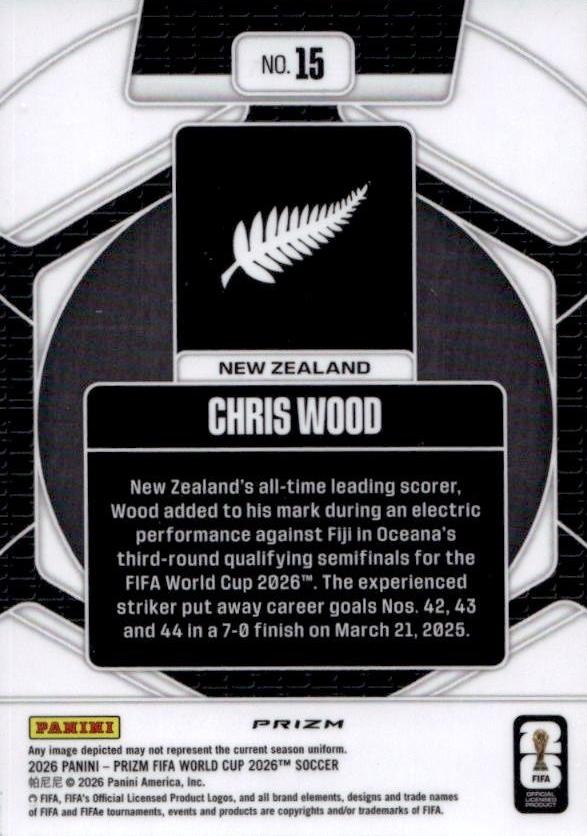 2026 Panini Prizm World Cup Trophy Hunting Silver Chris Wood #15 Nouvelle-Zélande