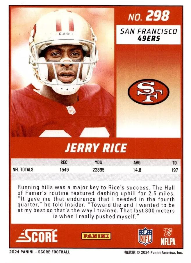 2024 Panini Score Football Jerry Rice San Francisco 49ers #298