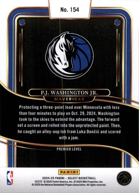 2024 Panini Select P.J. Washington Jr. Blue #154 Dallas Mavericks