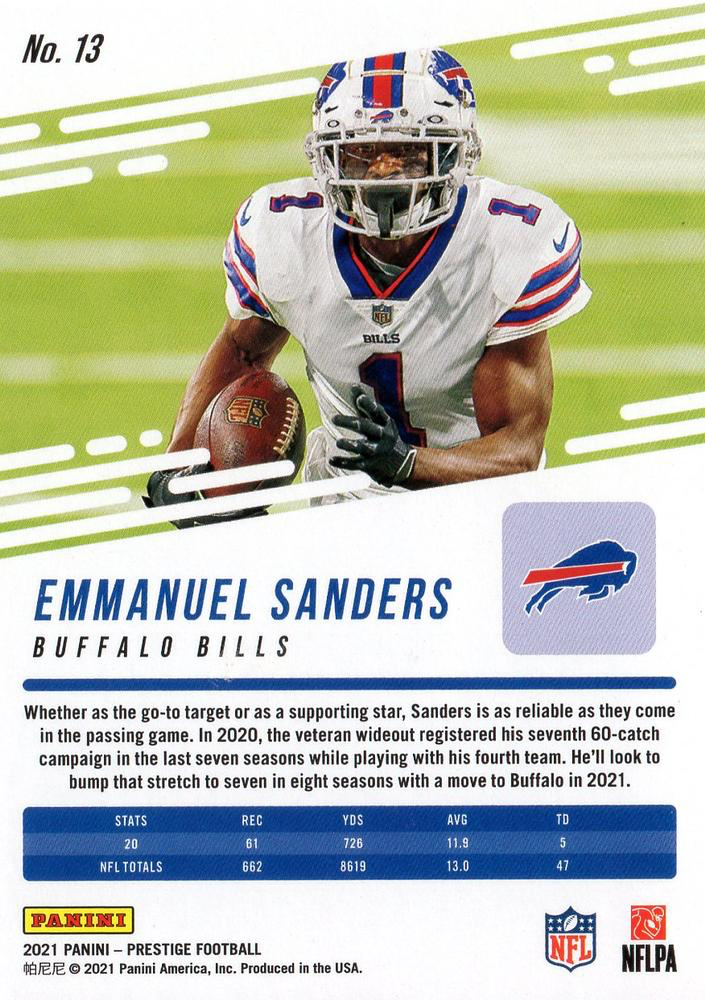 2021 Panini Prestige Emmanuel Sanders #13 Buffalo Bills