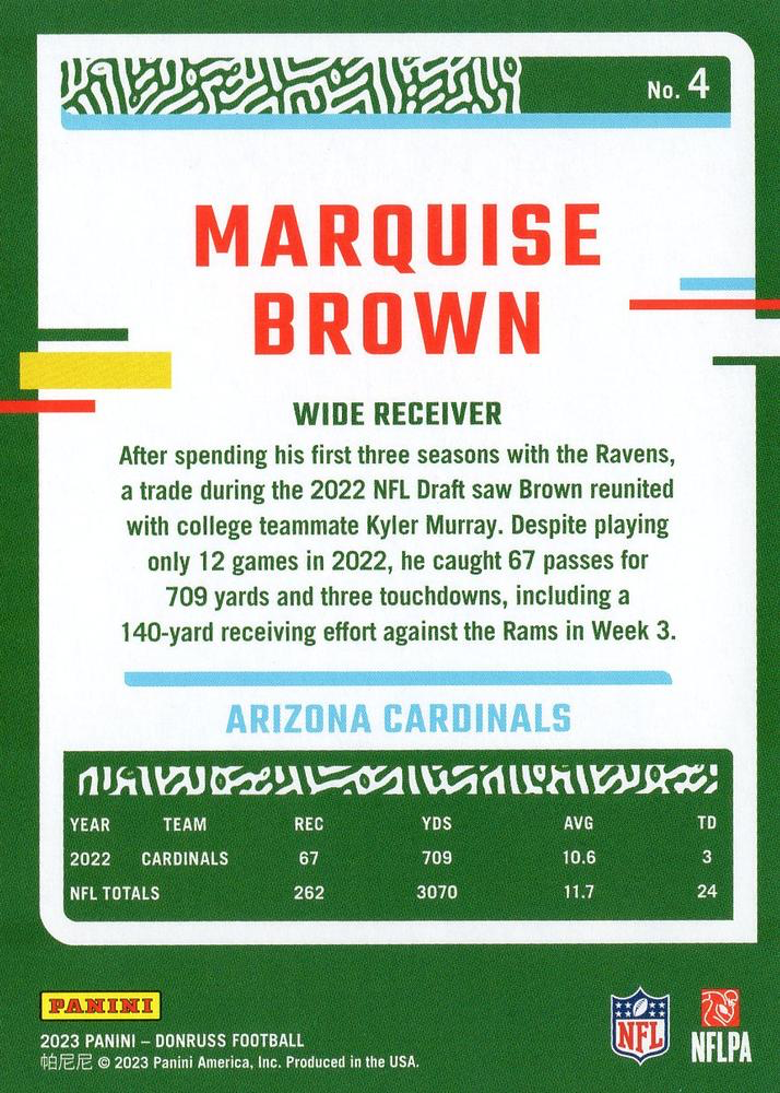 2023 Panini Donruss Marquise Brown #4 Arizona Cardinals