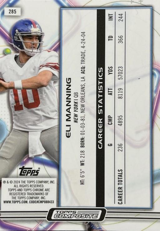 2023 Topps Composite Football Eli Manning Cosmic Chrome #285 New York Giants