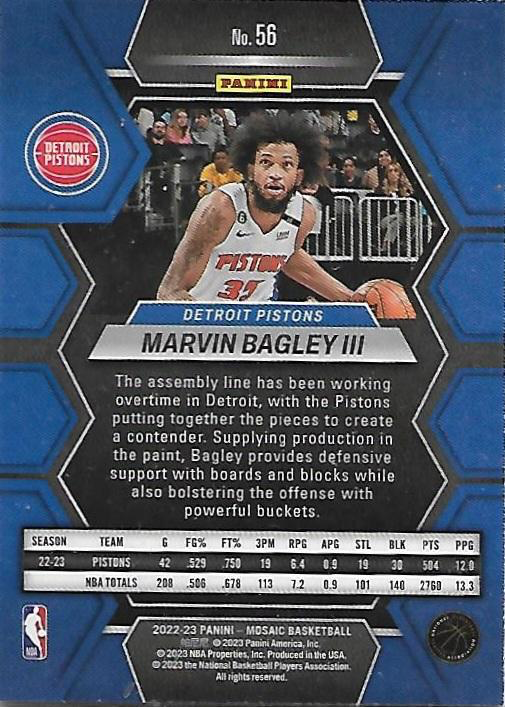 2022 Panini Mosaic Marvin Bagley III #56 Detroit Pistons