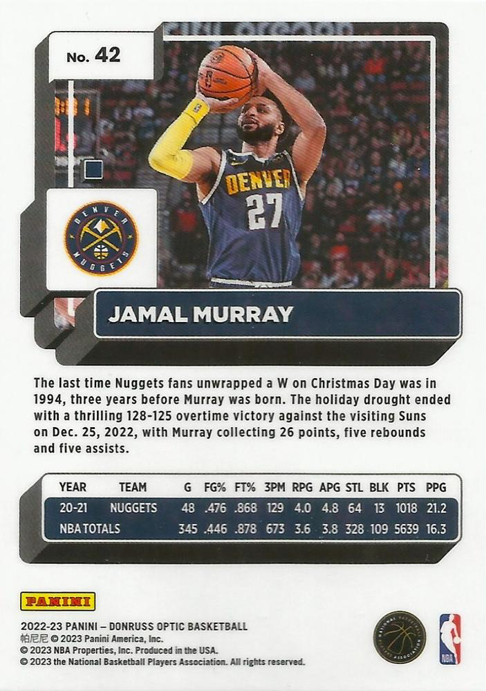 2022 Panini Donruss Optic Jamal Murray #42 Denver Nuggets