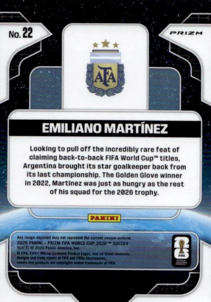2026 Panini Prizm World Cup Global Reach Emiliano Martinez #22 Argentine