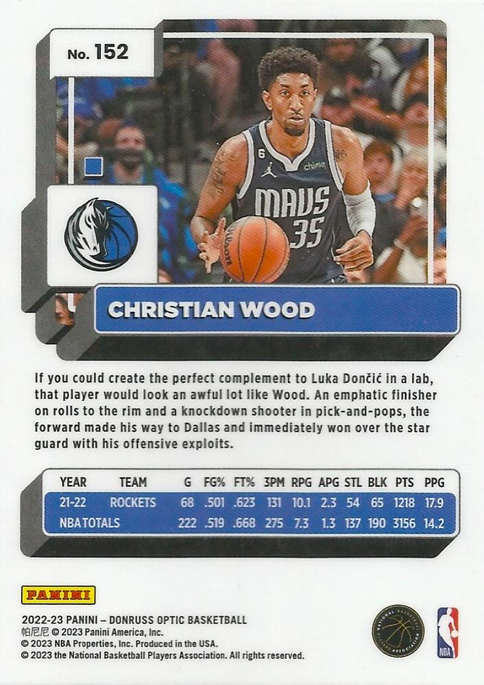 2022 Panini Donruss Optic Christian Wood #152 Dallas Mavericks