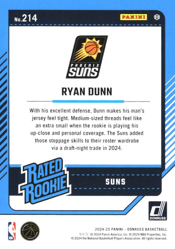 2024 Panini Donruss Ryan Dunn Rated Rookie #214 Phoenix Suns