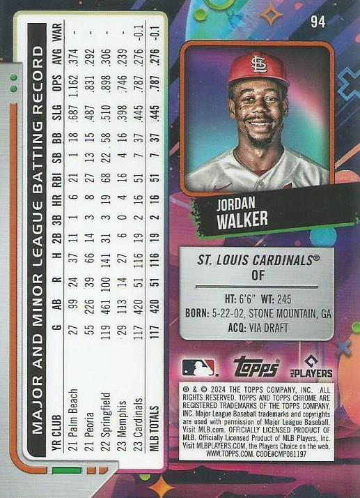 2024 Topps Cosmic Chrome Jordan Walker St. Louis Cardinals #94