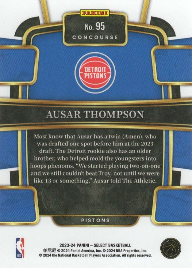 2023 Panini Select NBA Blue Ausar Thompson RC #95 Detroit Pistons