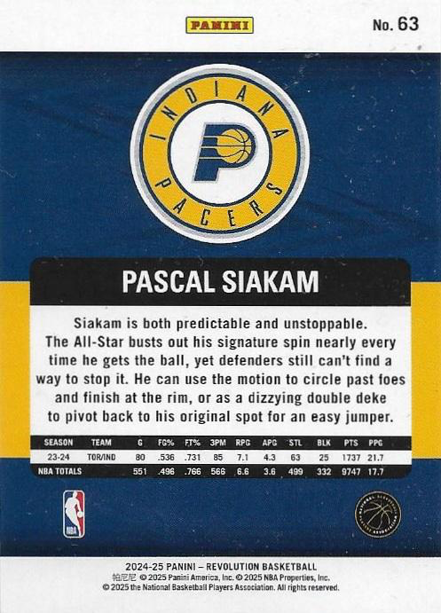 2024 Panini Revolution Pascal Siakam #63 Indiana Pacers