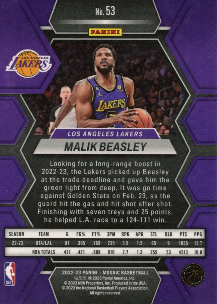 2022 Panini Mosaic Malik Beasley #53 Los Angeles Lakers
