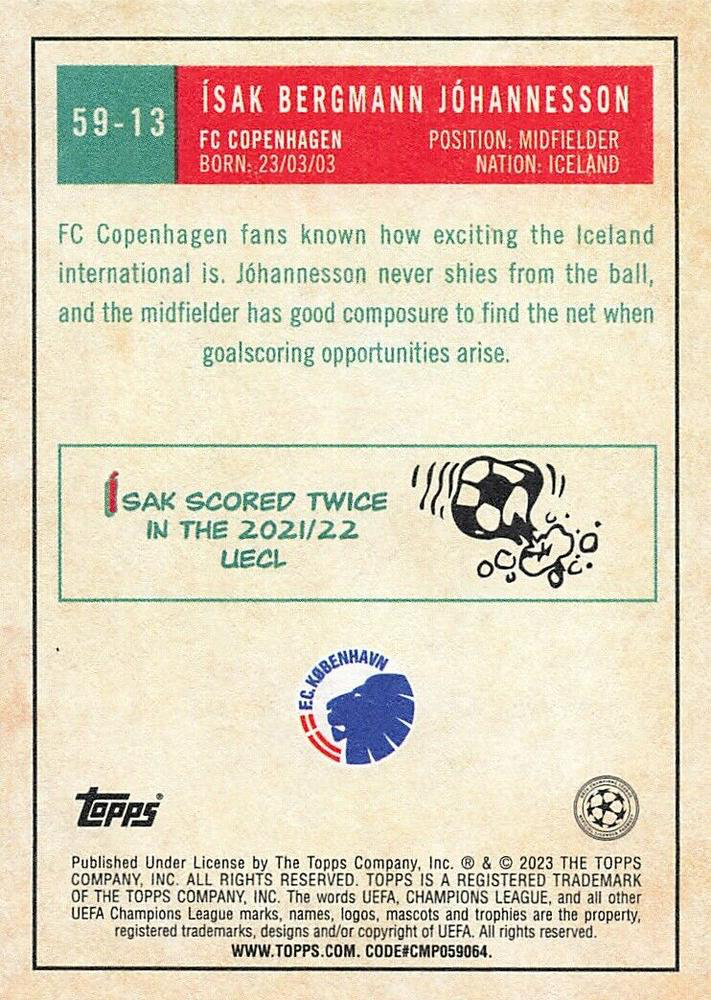 2022 Topps UCC 1959 Ísak Bergmann Jóhannesson #59-13 FC Copenhagen