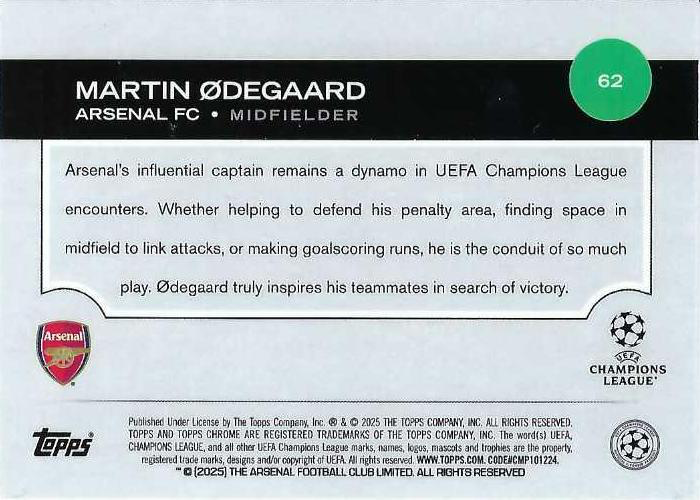 2024 Topps Chrome UCC Martin Odegaard #62 Arsenal