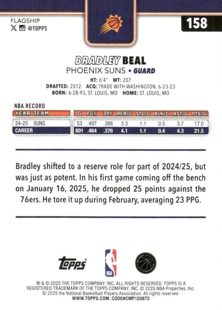 2025 Topps NBA Bradley Beal #158 Phoenix Suns
