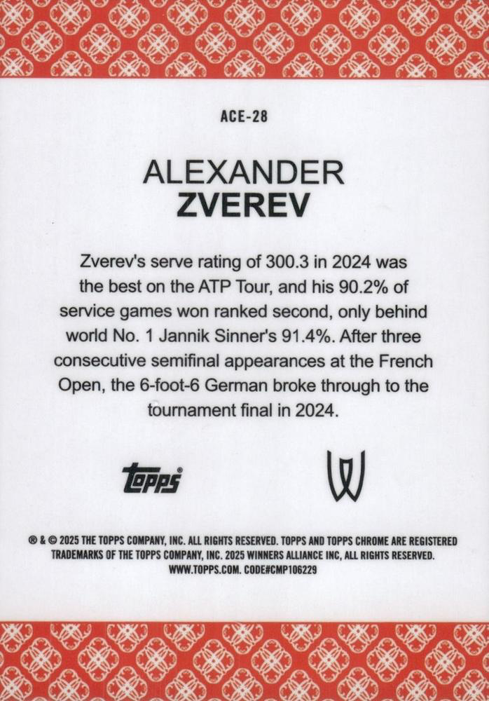 2025 Topps Chrome Tennis Aces Alexander Zverev #ACE-28