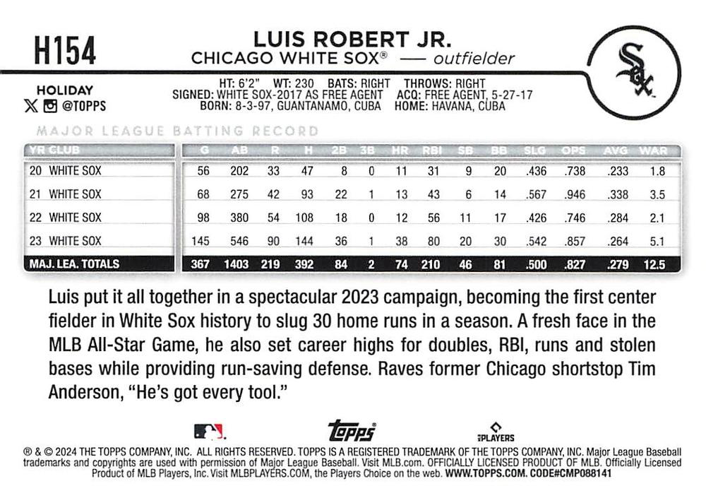 2024 Topps Holiday Luis Robert Jr. Chicago White Sox #H154
