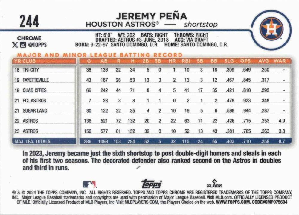 2024 Topps Chrome Jeremy Peña Houston Astros #244