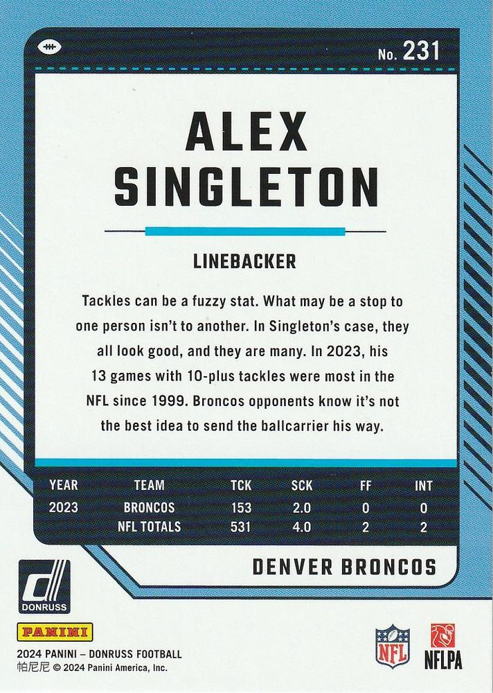2024 Panini Donruss Alex Singleton Denver Broncos #231