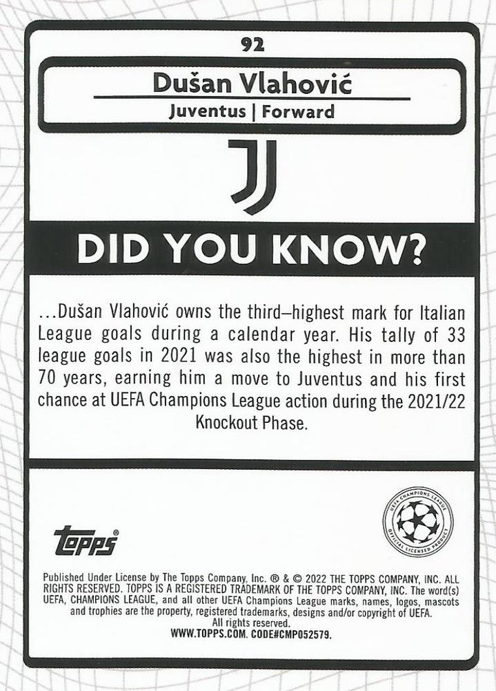 2021 Topps Merlin UEFA Club Competitions Dušan Vlahović #92 Juventus