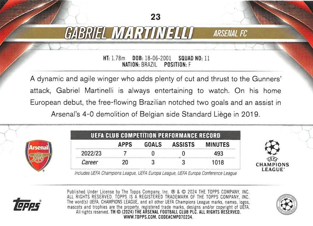 2023 Topps UCC Gabriel Martinelli #23 Arsenal FC