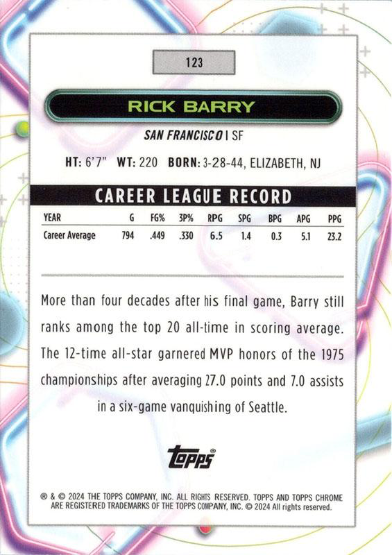 2023 Topps Chrome Cosmic Rick Barry #123 Golden State Warriors