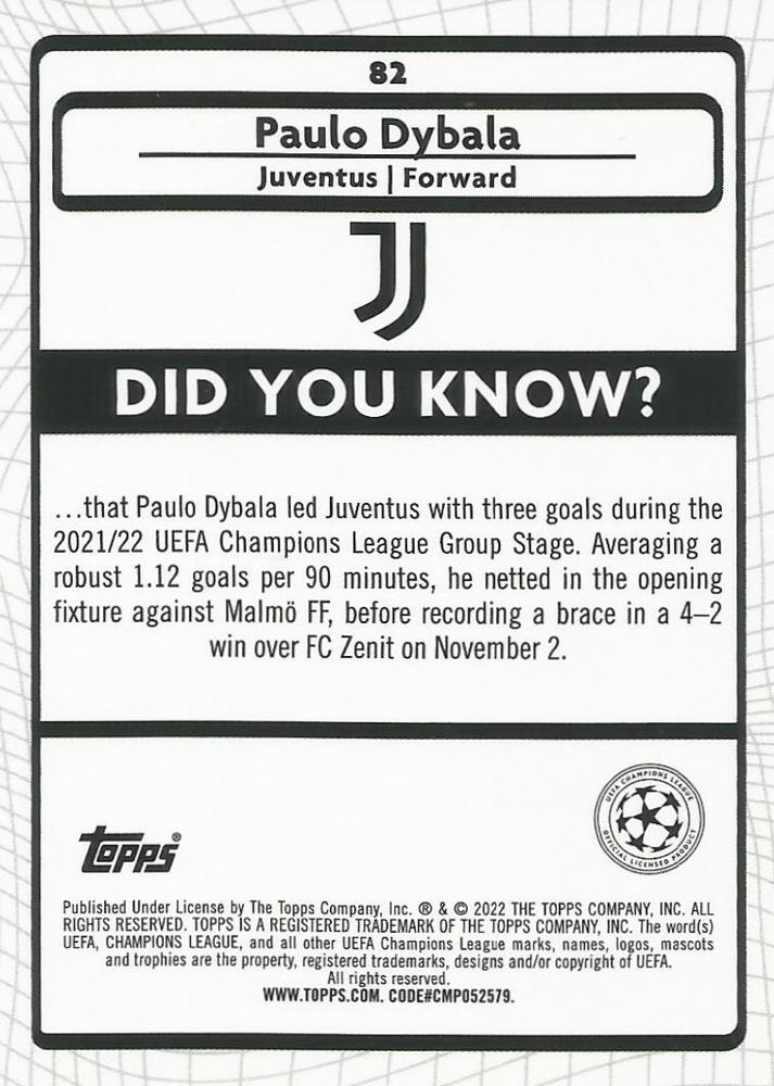 2021 Topps Merlin UEFA Club Competitions Paulo Dybala #82 Juventus