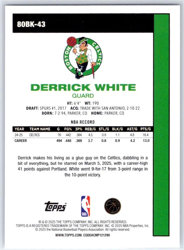 2025 Topps NBA 1980-81 Topps Basketball Derrick White 80BK-43 Boston Celtics