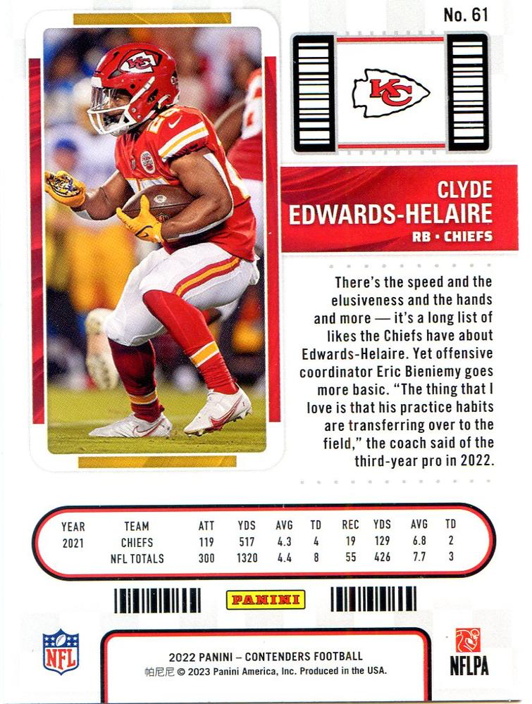 2022 Panini Contenders Clyde Edwards-Helaire Kansas City Chiefs #61