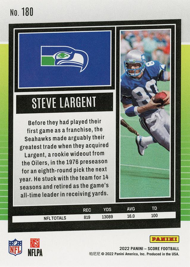 2022 Panini Score Steve Largent Seattle Seahawks #180