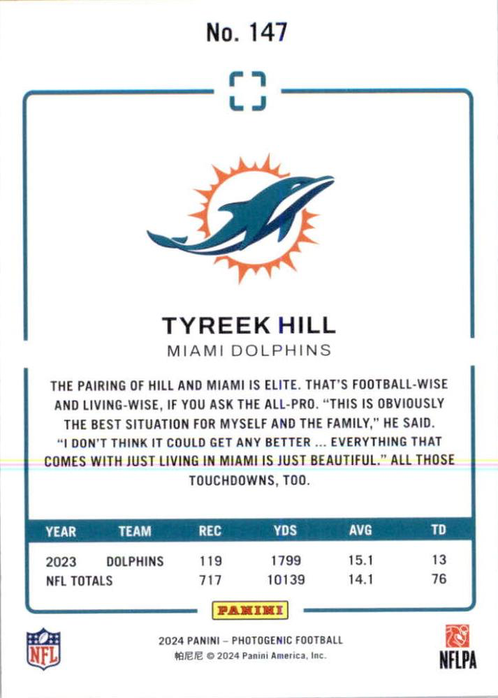 2024 Panini Photogenic Tyreek Hill #147 Miami Dolphins