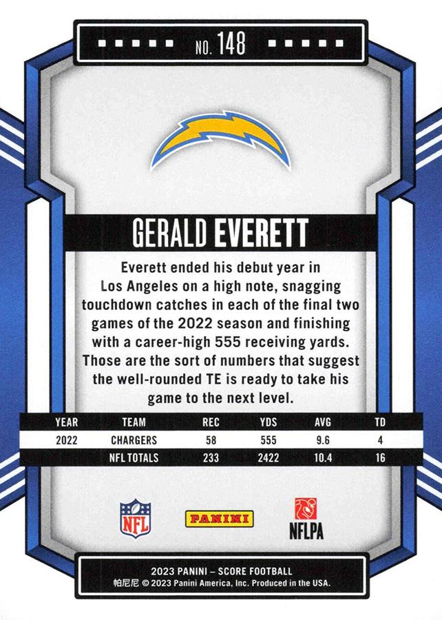 2023 Panini Score Football Gerald Everett Los Angeles Chargers #148