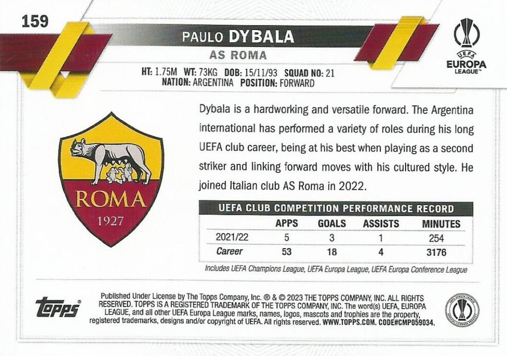 2022 Topps UCC Paulo Dybala #159 Roma