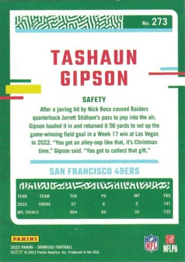 2023 Panini Donruss Tashaun Gipson #273 San Francisco 49ers