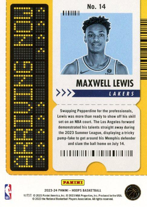 2023 Panini Hoops Arriving Now Maxwell Lewis #14 Los Angeles Lakers
