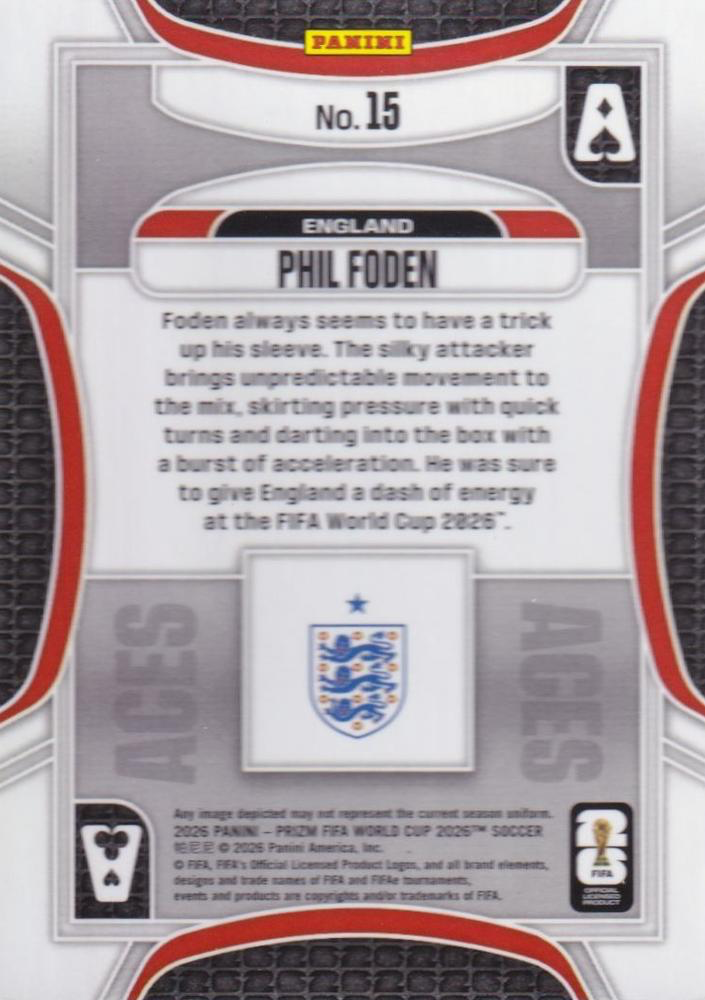 2026 Panini Prizm World Cup Aces Phil Foden #15 Angleterre