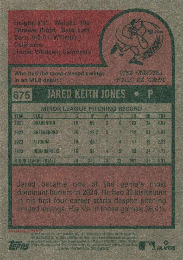 2024 Topps Heritage Jared Jones Pittsburgh Pirates RC #675
