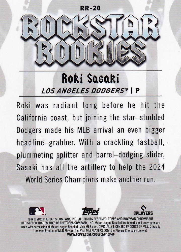 2025 Topps Bowman Rockstar Rookies Roki Sasaki #RR-20 Los Angeles Dodgers