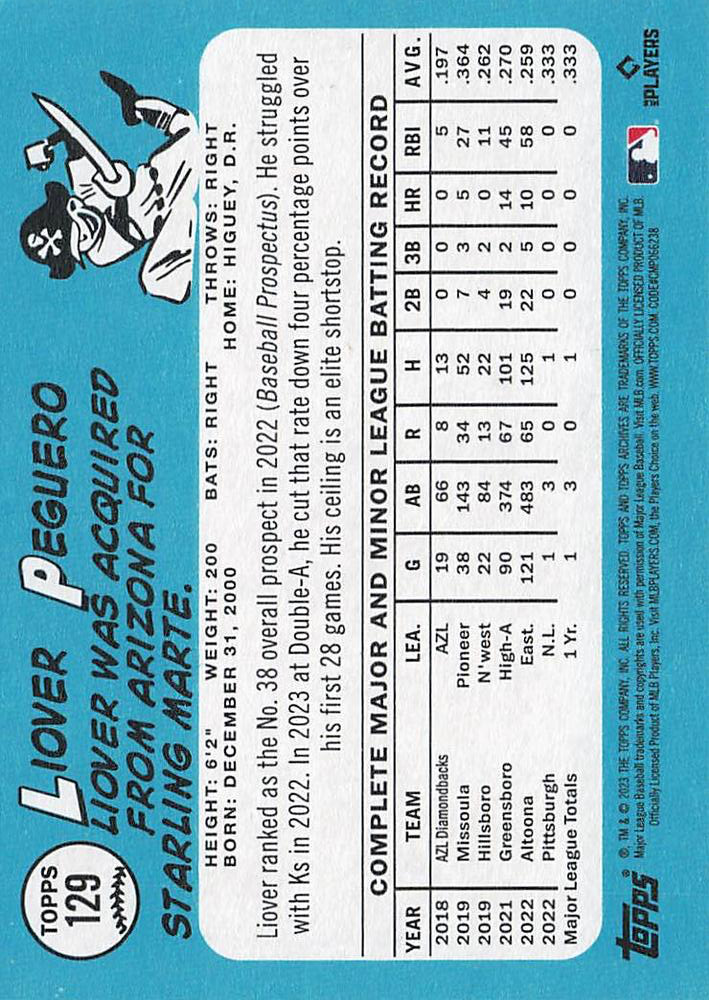 2023 Topps Archives Liover Peguero RC #129 Pittsburgh Pirates