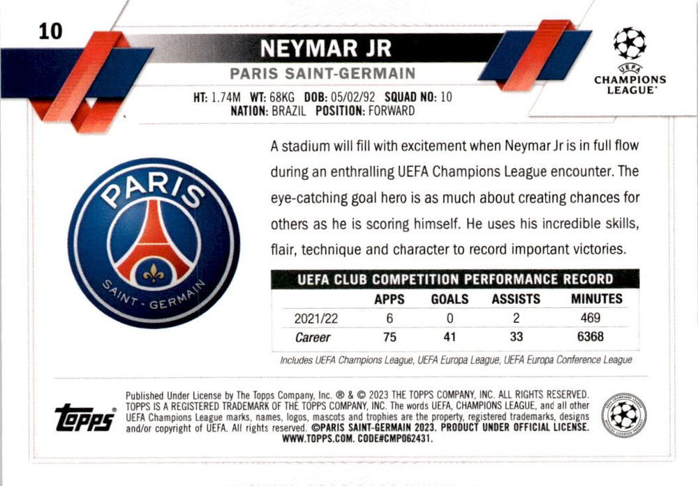 2022 Topps Flagship UCC Starball Neymar Jr. #10 Paris Saint-Germain
