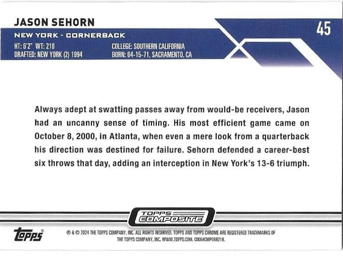 2023 Topps Composite Football Topps Chrome Prism Refractor Jason Sehorn #45 New York Giants