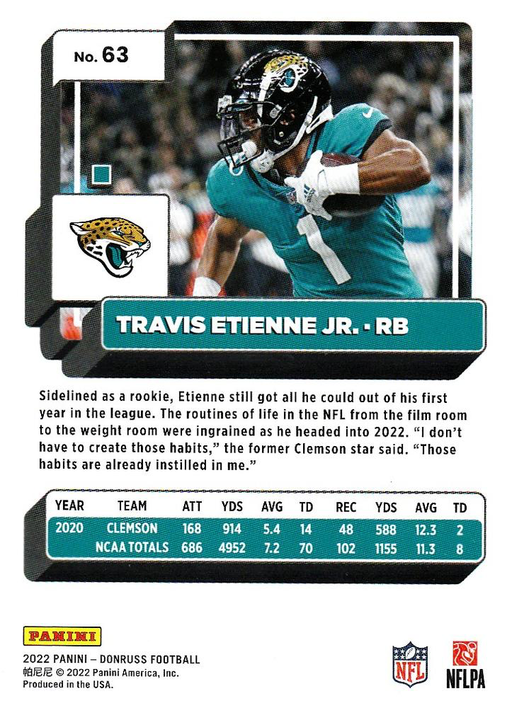 2022 Panini Donruss Travis Etienne Jr. #63 Jacksonville Jaguars